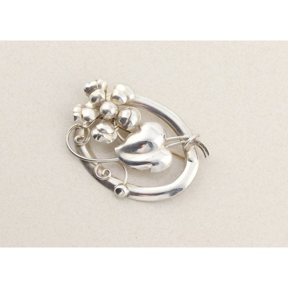 Sterling Silver Large Leaf and Flower Pin Brooch - Picture 3 of 4